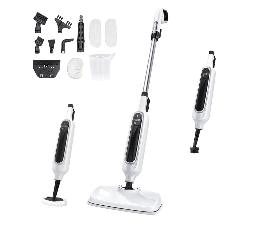 12-in-1 Steam Mop, Detachable Handheld Steam Cleaner for Home, 23FT Cord, 3 Steam Modes & LED Display, Steam Mops for Floor Cleaning, Bathroom, Windows, Sofas, Clothes, Tile Grout, Carpets, Furniture