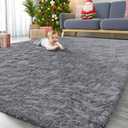 OLANLY 9x12 Machine Washable Large Area Rugs for Living Room, Bedroom, Soft Fluffy Shaggy Bedside Rug, Indoor Floor Carpet for Kids Girls and Boys, Dorms, Nursery, Home Decor Aesthetic, Light Grey