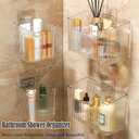 Lae Nuvole 2 Packs Cabinet Door Organizer Wall Mounted Shower Basket, Shower Caddy Stackable Plastic Adhesive Organizer for Bathroom, Kitchen, Cabinet, Pantry, Makeup, BPA Free, Clear