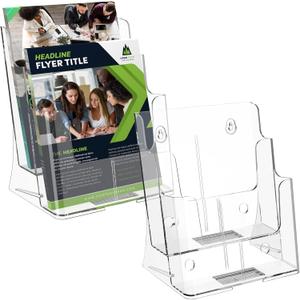 MaxGear Brochure Holder 2 Tier 6x9 inch Acrylic Literature Display Stand Clear Plastic Flyer Holder Wall Mount or Countertop Use for Pamphlets, Booklets, 2 Pack