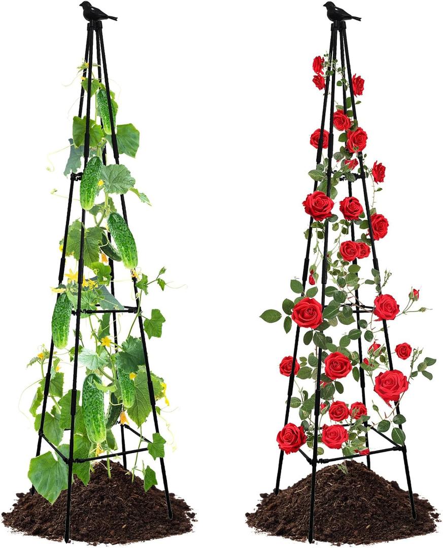 Lalahoni Garden Trellis for Climbing Plants, 67inch Tall Garden Obelisk Trellis for Climbing Potted Plant Outdoor Support Vine Flower Rose Vegetable Tomato Cucumber Trellis, Lightweight, 2 Pack (2 x 67" Teepee Trellis with Bird) Lalahoni Garden Trellis for Climbing Plants, 67inch Tall Garden Obelisk Trellis for Climbing Potted Plant Outdoor Support Vine Flower Rose Vegetable Tomato Cucumber Trellis, Lightweight, 2 Pack (2 x 67" Teepee Trellis with Bird)