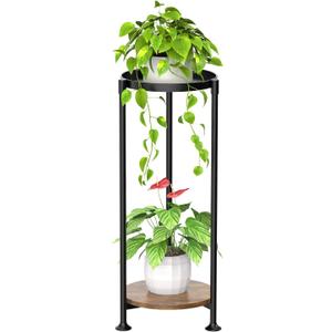 KMOTASUO 2 Tier Plant Stands Indoor, 30 Inch Tall Metal Corner Plant Stand, Modern Flower Shelf Pot Holder Planter Display Rack for Living Room Balcony Patio Garden(Black)