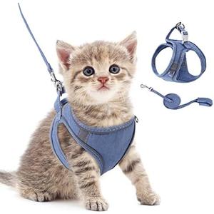 ORIA Pet Harness, Kitten Harness and Leash, Dog Cat Harness Leash Set, Adjustable Pet Vest with Reflective Strips and Chest Strap for Small Kitten, Puppy, Blue, 4.4 to 6.6lb
