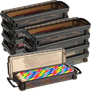 Glenmal 10 Packs Plastic Pencil Box Stackable Pencil Case Bulk Crayon Box with Snap Tight Lid Plastic Brush Painting Storage Organizer for School Office Home Supplies (Black)