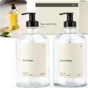 KIVY Glass Soap Dispenser Set [INCL. Waterproof Labels] - Glass Soap Dispenser with Pump - Hand Soap and Dish Soap Set - for Kitchen, Shower & Bathroom - Refillable (2X 16oz)