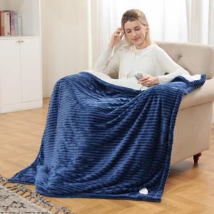 Heated Blanket Electric Throw - Soft Flannel Electric Blanket 50" x 60", Heating Blanket with 10 Time Settings, 6 Heat Settings, Machine Washable with Over-Heat Protection (Navy Blue)