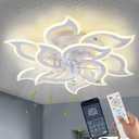 38" White Geometric Ceiling Fan with Light Remote Control, 3 Light Color 6 Speeds LED Flower Flush Mount Low Profile Ceiling Fan for Living Room
