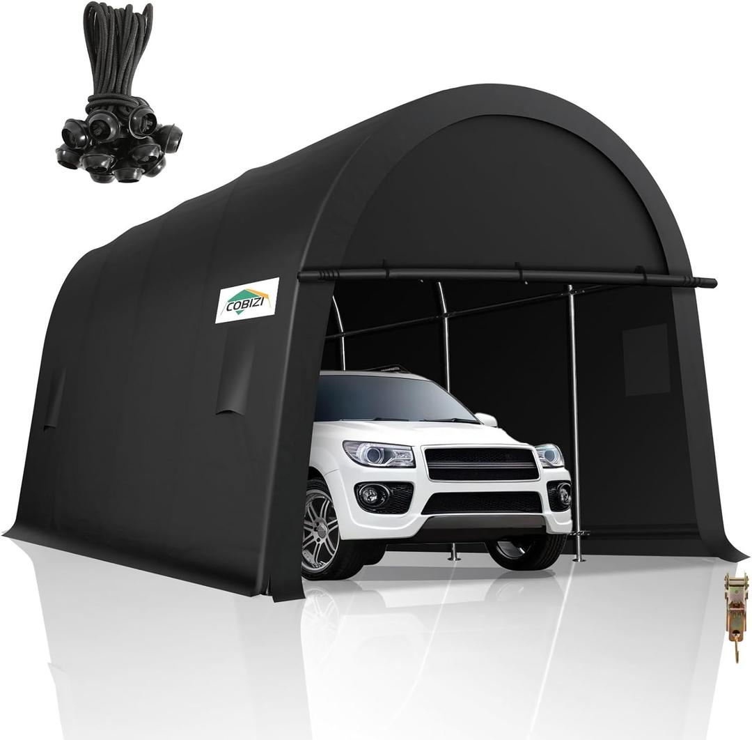 COBIZI Carports 10x20 Heavy Duty Portable Garage with Removable Doors & Vents, Large Space Anti-Snow Waterproof Car Canopy Portable Carport Canopy Outdoor Storage Shelter for Car, Boat, Truck