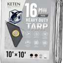 Keten Tarps Heavy Duty Waterproof 10x10 Feet, Extra Thick 16 Mil, Tear & Fade Resistant, UV Blocking, Outdoor Tarp with Reinforced Grommets for Roof, Camping, Patio, Pool, Boat (Silver)