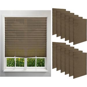 Kigley 12 Pack Filtering Temporary Blinds for Windows, 35 x 71 Inch Cordless Light Filtering Fabric Shade Self Adhesive Window Shade, Easy to Cut and Install, with 24 Clips(Brown)