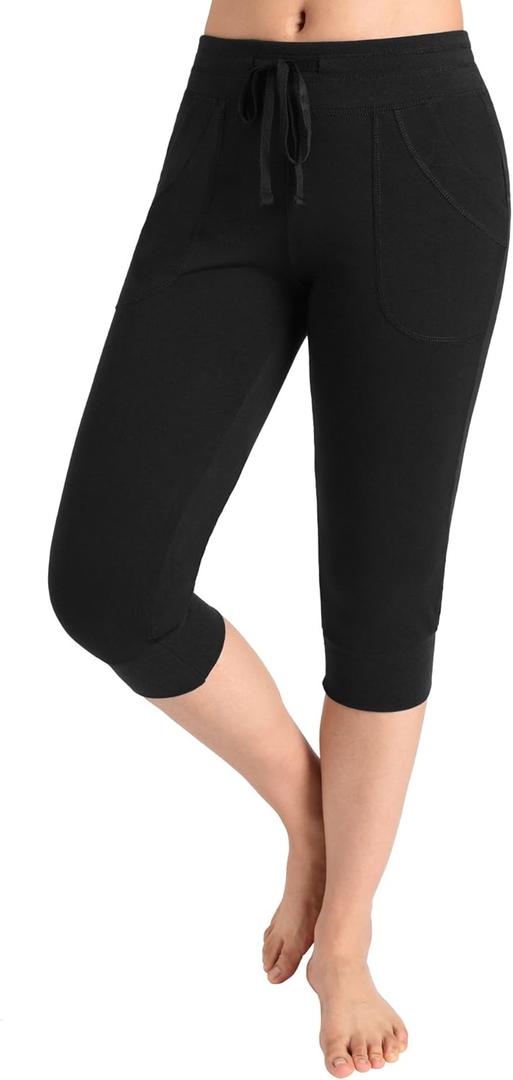 Weintee Women's Capri Joggers Jersey Sweatpants (3X-Large Plus, Black)