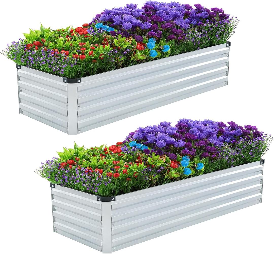 Meberam 2 Pack 4x2x1FT Galvanized Raised Garden Beds Kit Outdoor Metal Gardening Planter Box for Vegetable Elevated Flower Herbs,Silver