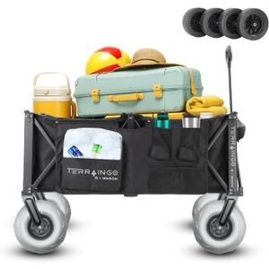 310L Extra/Large Foldable Wagon Cart, 47 550LB Inlfatable Beach & All-Terrain Wheels, Utility Cart for Garden, Fishing, Groceries, Sports  Built-in Cooler Pouch, Storage Pockets & Cupholders (Wagon+Wheels (Extra Large))