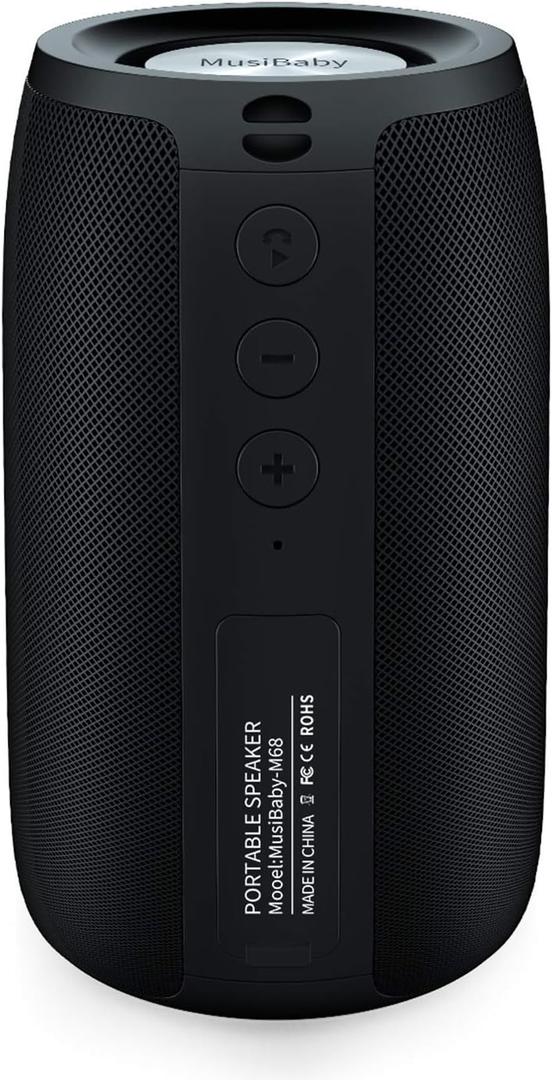 MusiBaby M68 Portable Bluetooth Speakers – Wireless, Waterproof, Dual Pairing, Deep Bass, Small & Loud with 24H+ Playtime – Outdoor Travel, Beach, Camping, Party, Gifts for Men Women (Black)