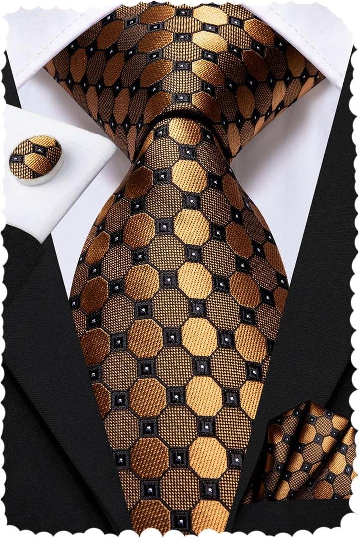 Hi-Tie Men Ties Sets Silk Stripe Paisley Necktie Pocket Square Cufflinks for Business Wedding