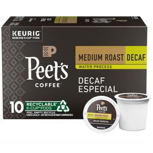 Peet's Coffee, Medium Roast Decaf Keurig K-Cup Pods, Decaffeinated Arabica Coffee - Decaf Especial 10 Count (1 Box of 10 Pods), No BB Date
