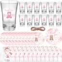 Funnymoom 50 Sets Pink Teddy Bear Baby Shower Decorations Girl We Can Bearly Wait Party Favors Birthday Gifts for Guests Acrylic Clear Shot Glasses Thank You Tags with Organza Bags for Gender Reveal