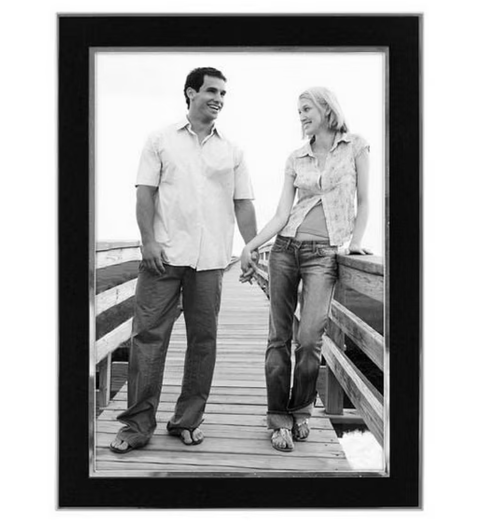 Malden International Designs Black Sleek With Silver Inside Border Picture Frame, 5x7, Black