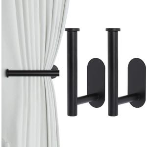 Groleca 2 Pack Adhesive Curtain Holdbacks Curtain Tie Backs Curtain Holdbacks No Drill Curtain Pull Backs Adhesive Curtain Hooks Curtain Holders for Drapes (2, Black)