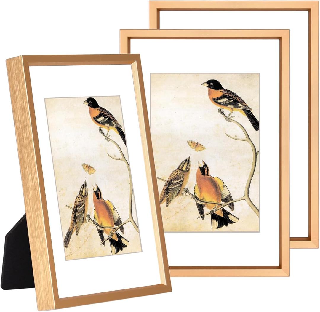 3.5x5 Picture Frame Set of 3, Gold Metal Photo Frames with HD Glass, Fits 2.5x3.5 with Mat or 3.5x5 without Mat, Wall Hanging and Table Display