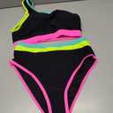 popvil Women's One Shoulder Swimsuit : Neon 2 Piece High Waisted Bikini Sets Cute 2026 Color Block Bathing Suit (S)