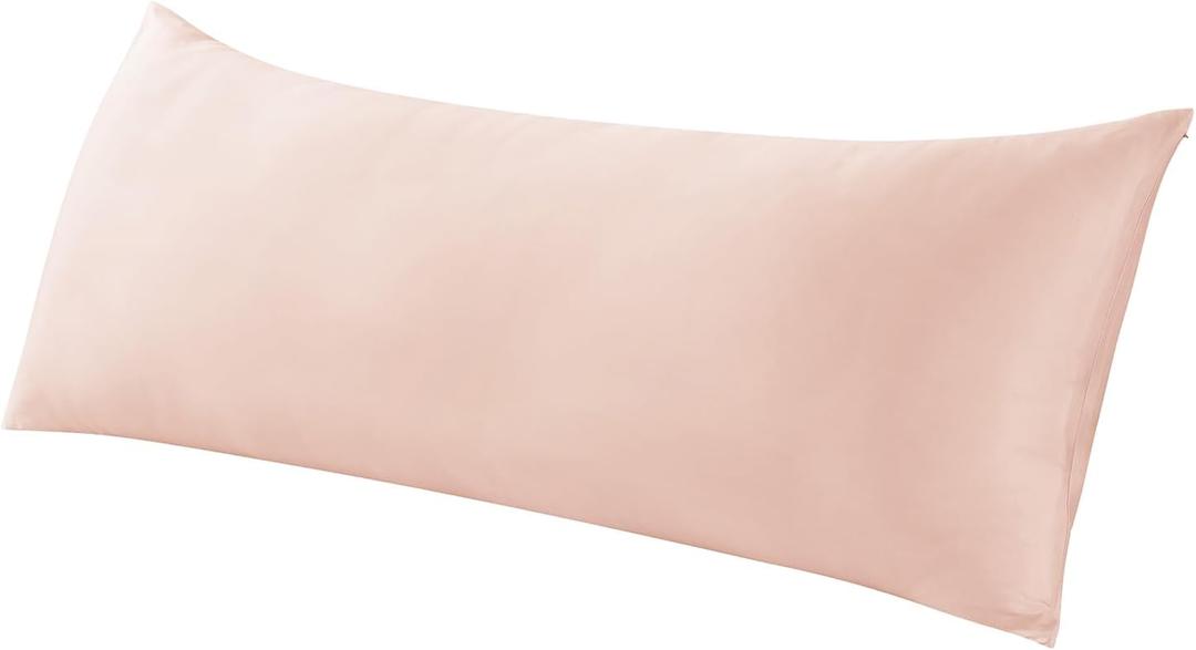 WhatsBedding Body Pillow Cover Cooling Fabric, Long Pillowcase Breathable & Skin-Friendly, Zipper Closure - Pink (20x54 inch)
