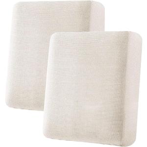 H.VERSAILTEX Super Stretch Individual Seat Cushion Covers Sofa Covers Couch Cushion Covers Slipcover Sets Thick Jacquard Textured Twill Fabric (2 Piece Medium Sofa Cushion Covers, Ivory)