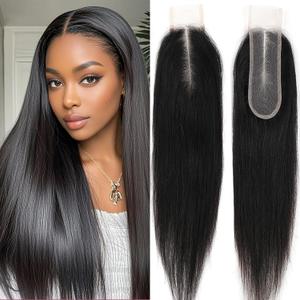 2x6 18 inch HD Lace Closure Human Hair Skin-like 0.1mm thin frontal 100% Virgin Hair pre plucked Natural Black Straight
