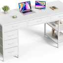 Huuger Computer Desk with 6 Drawers, Office Desk with Shelves, Reversible Gaming Desk, Corner Desk with Storage, Work for Home Office, Study, Living Room, 54inch, White