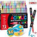 Guangna Acrylic Paint Markers Brush Tip, 72 Vivid Colors with Direct-Liquid Ink Control System, Professional-Grade Paint Pen for Rock Painting, Canvas, Glass, Plastic, Fabric & Creative Crafts (1 Count (Pack of 72), Multicolor)