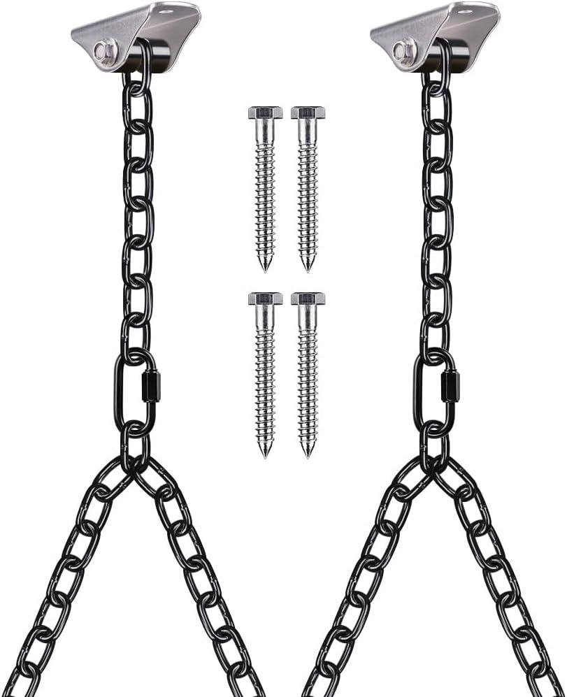 BeneLabel Heavy Duty Porch Swing Chain Kit with Silent Hangers, Hammock Chair Hardware for Indoor/Outdoor Hanging Chairs, Punching Bags and More, Easy Installation, Rustproof, 1000LB Capacity, 81"