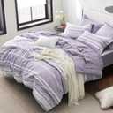Bedsure Full Comforter Set 7 Pieces, Purple Striped Bedding Set for All Seasons, Reversible, Cationic Dyeing Bed in a Bag with Comforter, Sheets, Pillowcases & Shams