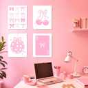 FUQWZ Coquette Room Decor Pink Wall Art Set of 4 (8x10in, Unframed) - Girls Wall Art - Bows & Cheery Pink Posters (052)