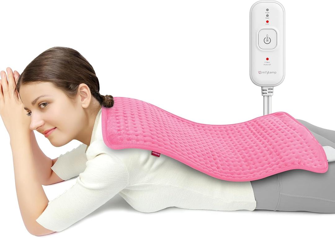Comfytemp Heating Pad for Back Pain Relief - Electric Heating Pad for Period Cramps, Moist/Dry Heat, Birthday Gifts for Mom, 3 Heat Settings, 2H Auto Off, Machine Washable (12" x24", Pink)