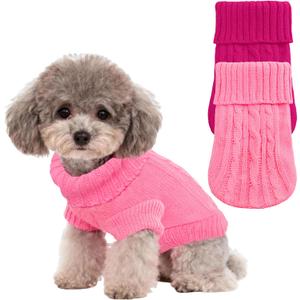 2 Pcs Cutie XXS Dog Sweater Turtleneck Knitted Warm Puppy Sweater Small Dogs Solid Clothes Winter Pet Cat Sweaters Cold Weather Puppy Clothes (Rose,red)