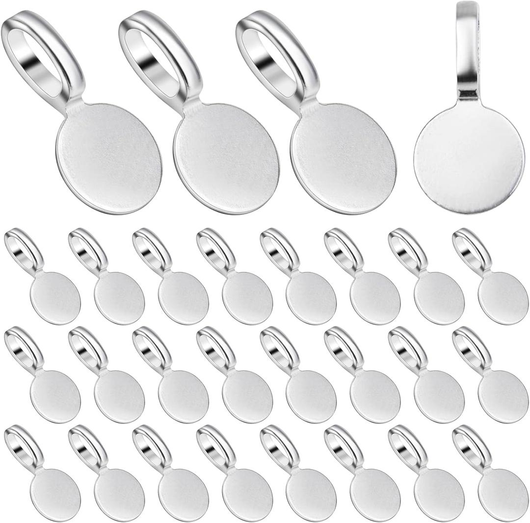 Aylifu 100pcs Silver Glue-on Flat Pad Bails Pendants Charms Connector Hanger for DIY Necklace Earrings Jewelry Making Accessories, 18 mm x 9 mm