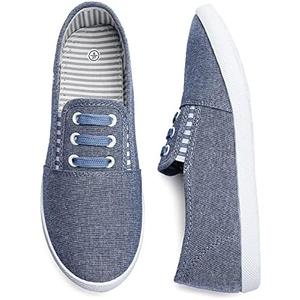Kufeiti Women's Canvas Slip On Shoes Sneakers for Women Fashion Comfortable White Black Elastic Sneakers for Women Size 8