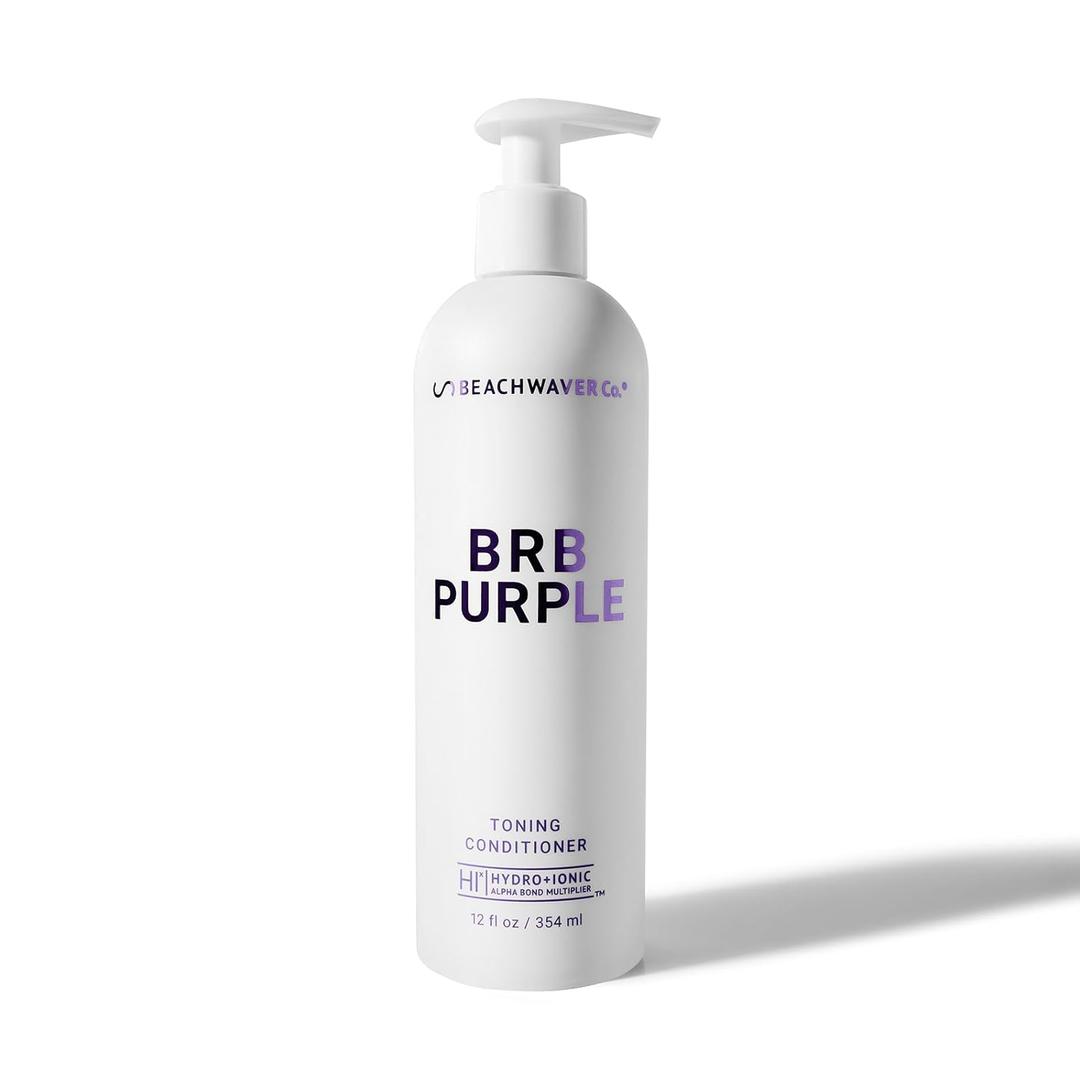 Beachwaver BRB Blonde Purple Conditioner - Full Size (12 Oz) | Anti-Brass Toning Conditioner w/HiX Vegan Bond Multipliers | Moisturizing, Sulfate-Free Formula for Blonde & Grey Hair | Brazilian Berry