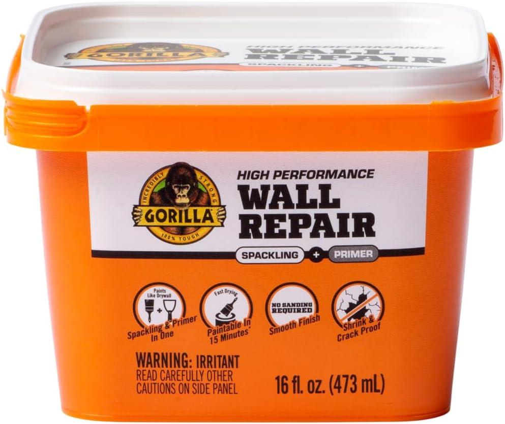 Gorilla Heavy Duty Wall Repair Spackling + Primer, 16 Ounce Tub,White