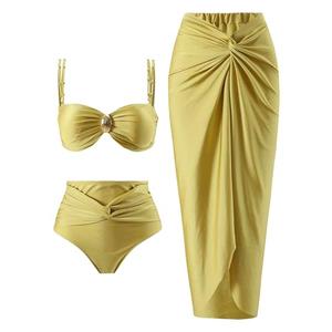 YUNIDMEIM 3 Piece Swimsuits for Women Retro Bikini Set Beach Wrap Skirt High Waisted Bikini Sets for Women Tummy Control, Large, Ginger yellow
