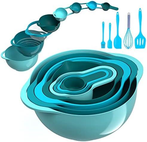 13 Pcs Mixing Bowls Set, RV Camping Accessories Set, Apartment Kitchen Gadget Easy Storage, Inculding Measuring Cups Colander Sifter Large Bowl Whisk Scraper, Great for Cooking and Baking, No BPA