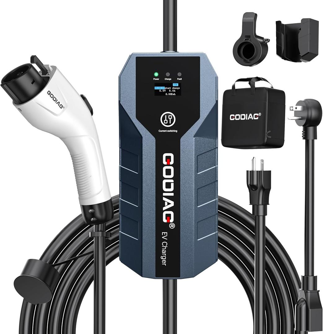 GODIAG Level 1+2 EV Charger - ETL Certified, 16Amp, 110V-240V, 20ft Cable, Portable Electric Car Charger for J1772 EVs with NEMA 6-20 & NEMA 5-15 Plug (grey)