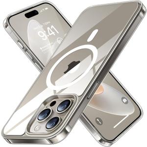 TORRAS Magnetic Shockproof for iPhone 15 Pro Case, [Military-Grade Drop Tested][Compatible with MagSafe] Clear Hard PC Back with Silicone Slim Protective Cover Anti-Fingerprint, Clear