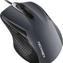 TECKNET USB Wired Mouse, 6-Button Corded Computer Mouse with 4 Adjustable DPI, Optical Computer Mice with Ergonomic Design and 5FT Cord for Laptop, Chromebook, PC, Desktop, Mac, Notebook-Gray