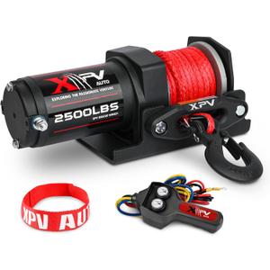 2500lbs Electric Winch 12V Synthetic Rope Nylon Towing Winches for ATV UTV Boat Trailer (Black)