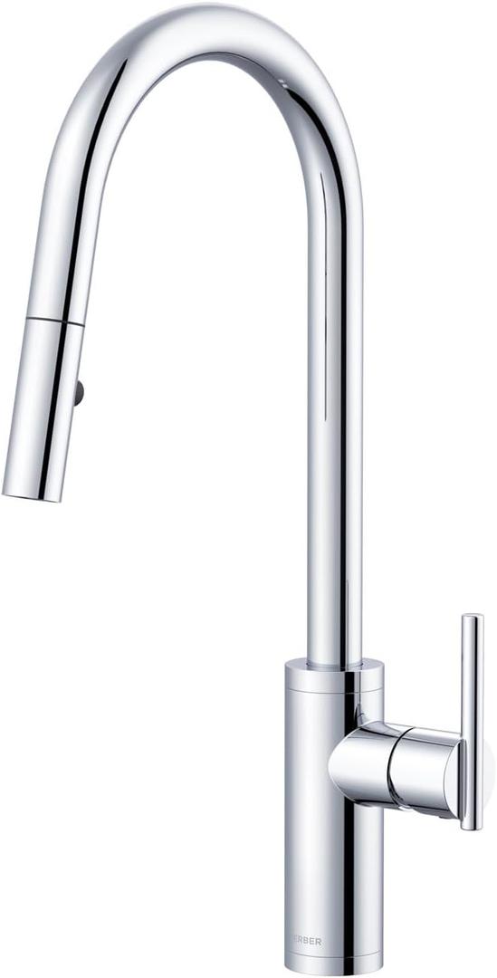 Gerber Parma Caf Single Handle Kitchen Faucet with Pull-Down Sprayer High Arc, Contemporary Style, Easy 1-Hole Install in Chrome, D454058