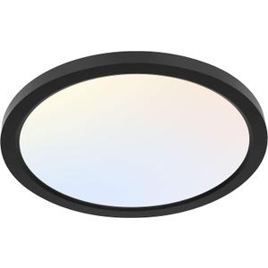Hykolity 12 Inch Selectable CCT LED Round Flat Panel Light, 24W 3000K/4000K/5000K, Edge-Lit Flush Mount Ceiling Light Fixture for Kitchen, Bedroom, Laundry and Closet Room, Black