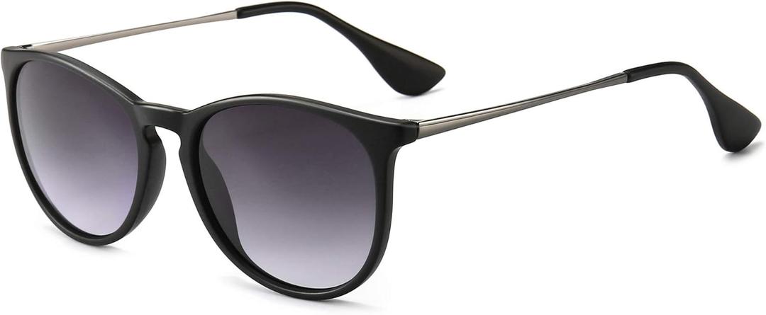 SUNGAIT Premium Vintage Round Sunglasses for Women Men Classic Retro Trendy Style (11 Polarized Gray Gradient Lens/Black Frame(matte Finish))