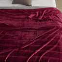 Super Soft Flannel Throw Blanket 50x60 Inches, Premium Checkered Jacquaed Silky Fleece Lightweight Bed Blanket All Season Use, Burgundy Strip, 50"x60"