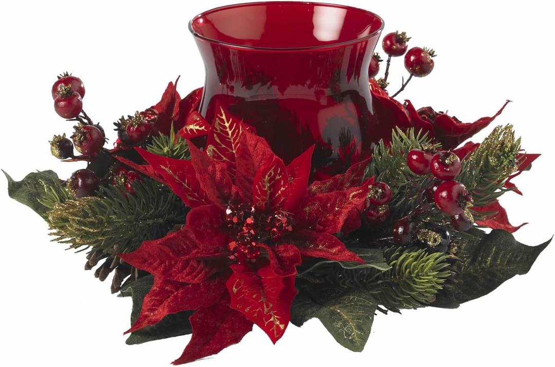 Nearly Natural Poinsettia & Berry Candelabrum